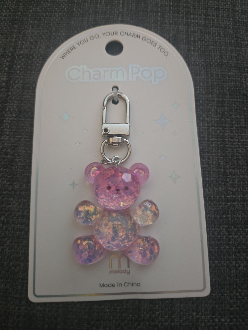 Charm Pop Pink Glitter Bear Keychain Bagchain Charm